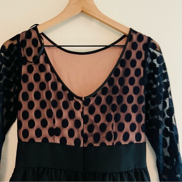 ELIZA J Black Mesh Polka Dot Top 3/4 Sleeve Mini Dress Size 4 - Picture 5 of 7